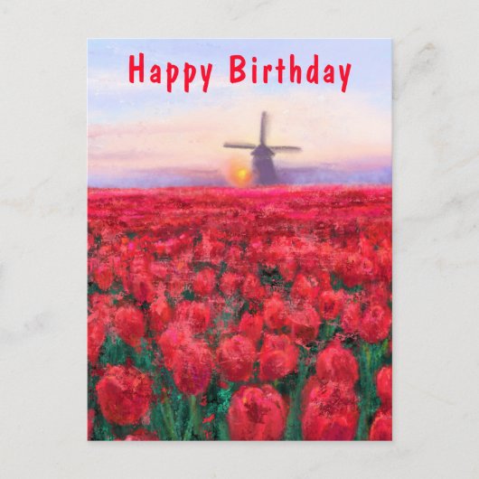 Tulps Field Spring in Nederland - Happy Birthday Briefkaart (Voorkant)