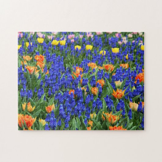 Tulps Grape Hyacinth Flower Field Colorful Legpuzzel (Horizontaal)