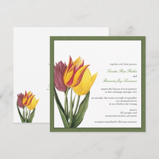 Tulps Green Border Weddenschap Kaart (Voorkant / Achterkant)