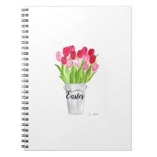 Tulps Waterverf Floral Happy Paasroze elegant Notitieboek