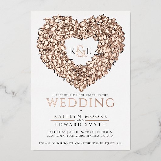 Tulptulpen voor lente roos goud zwart folie uitnodiging (Voorkant)