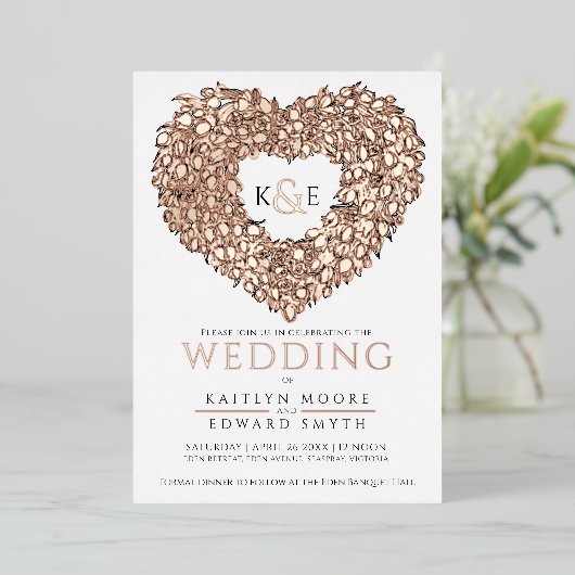 Tulptulpen voor lente roos goud zwart folie uitnodiging (Staand Voorkant)