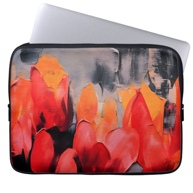 Tulpveld – Abstracte bloemintensiteit Laptop Sleeve (Voorkant)