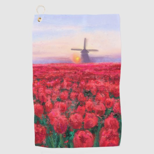 Tulpveld - Landschap - Lente in Nederland Golfhanddoek (Voorkant)