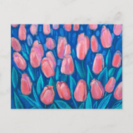 Tulpveld, lentevloerbloemen Ventilator Rood Blauw Briefkaart