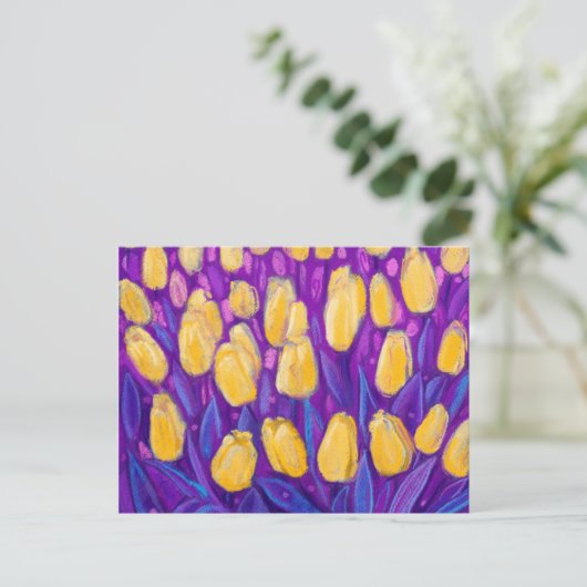 Tulpveld, lentevloerbloemen, vezel, geel Violet Briefkaart (Staand voorkant)