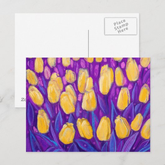 Tulpveld, lentevloerbloemen, vezel, geel Violet Briefkaart (Voorkant / Achterkant)