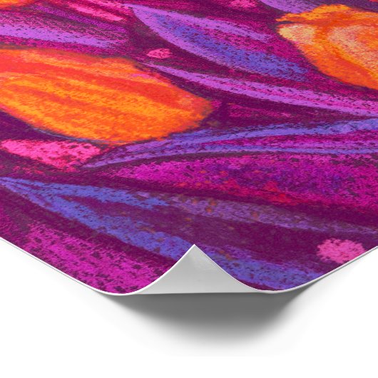 Tulpveld, lentevloeren Floral Oranje Paars Poster (Hoek)