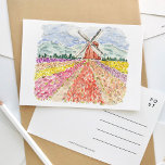 Tulpvelden in het Briefkaart van de Nederlandse Wa<br><div class="desc">Een prachtig geschilderd waterverf briefkaart met tulpvelden in Nederland.</div>