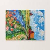 Tulpvelden met schuur en beek fantasieschilderij legpuzzel (Horizontaal)