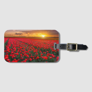 Tulpvelden op zonsondergang in Nederland Bagagelabel