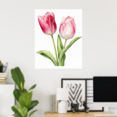 Tulpventilator, roze tulp, minimalistisch, botanis poster (Thuiskantoor)