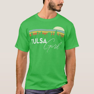 Tulsa Meisje Retro Sunset City Skyline Souvenir T-shirt