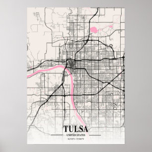 Tulsa - Neapolitan City Map Verenigde Staten Poster