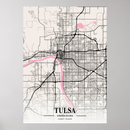 Tulsa - Neapolitan City Map Verenigde Staten Poster (Voorkant)