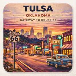 Tulsa Neon Route 66 Baraccessoires Kartonnen Onderzetters