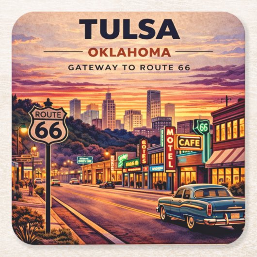 Tulsa Neon Route 66 Baraccessoires Kartonnen Onderzetters (Voorkant)