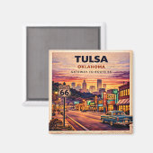 Tulsa Neon Route 66 Koelkast Flashback Magneet (Voorkant / Achterkant)