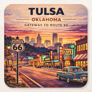 Tulsa Neon Route 66 Tafelblad Nostalgie Kartonnen Onderzetters