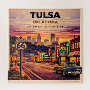 Tulsa Neon Route 66 Wegkant Nachten Legpuzzel