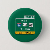 Tulsa, OK Road Sign Ronde Button 5,7 Cm (Voorkant)