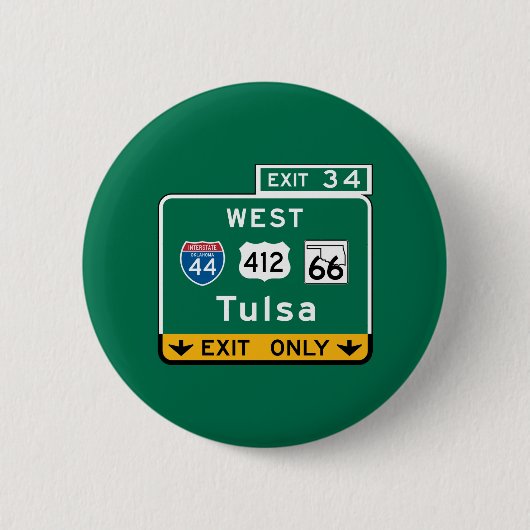 Tulsa, OK Road Sign Ronde Button 5,7 Cm (Voorkant)