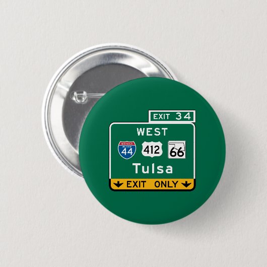 Tulsa, OK Road Sign Ronde Button 5,7 Cm (Voorkant /achterkant)