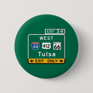 Tulsa, OK Road Sign Ronde Button 5,7 Cm