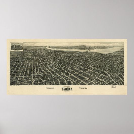 Tulsa Oklahoma 1918 Antiek Panorama Poster (Voorkant)