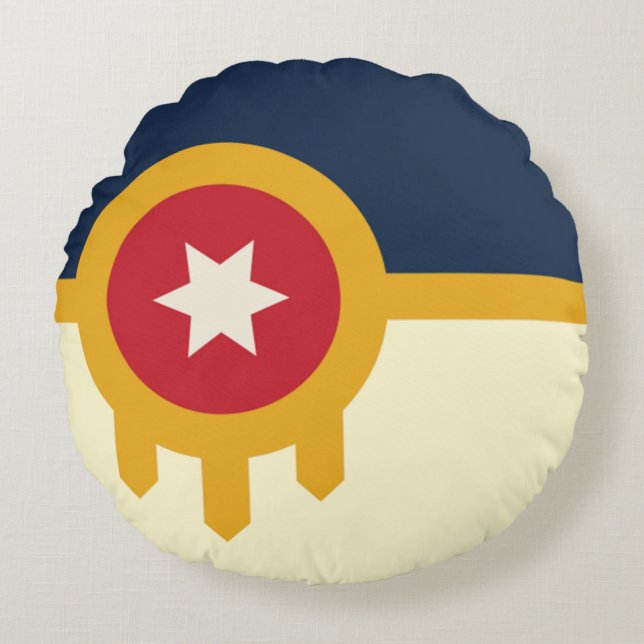 Tulsa (Oklahoma) City flag Rond Kussen (Voorkant)