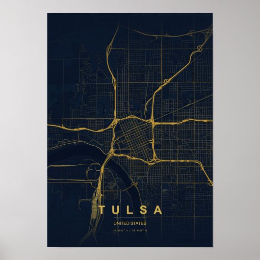 Tulsa Oklahoma gestileerde kaartprint Poster (Voorkant)