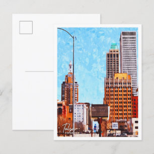 Tulsa Oklahoma Mooie olieverfschilderij Stad Briefkaart