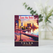 Tulsa Oklahoma Riverfront Zonsondergang Trouwen Save The Date (Staand voorkant)