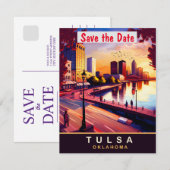 Tulsa Oklahoma Riverfront Zonsondergang Trouwen Save The Date (Voorkant / Achterkant)