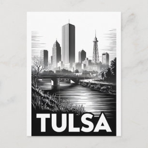 Tulsa Oklahoma Silhouette Zwart Wit Houtsnede Briefkaart