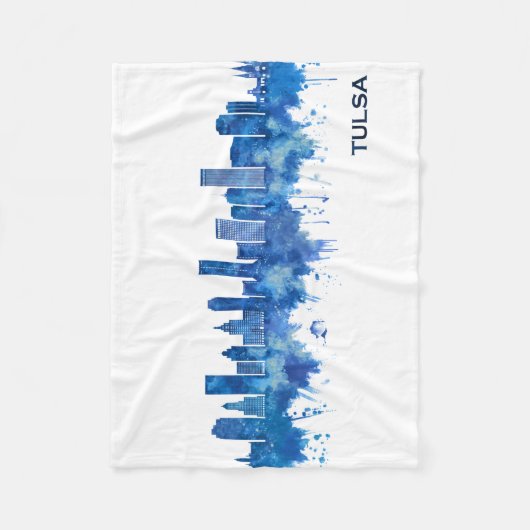 Tulsa Oklahoma Skyline Blue Fleece Deken (Voorkant)