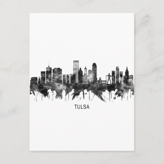 Tulsa Oklahoma Skyline BW Feestdagenkaart (Voorkant)