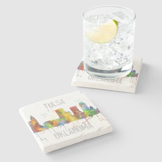 TULSA, OKLAHOMA SKYLINE STENEN ONDERZETTER (Zijkant)