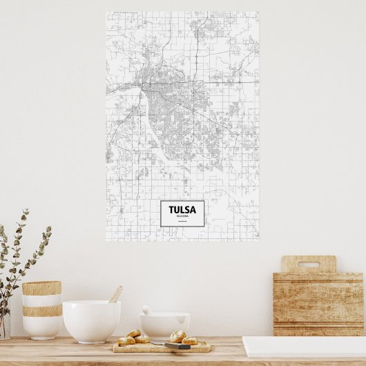 Tulsa, Oklahoma (zwart op wit) Poster (Keuken)