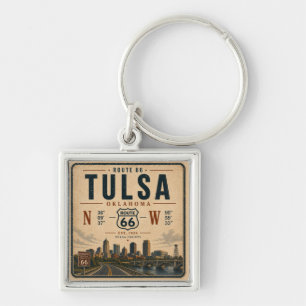 Tulsa Route 66 Belangrijkste Coördinaten Reiziger Sleutelhanger