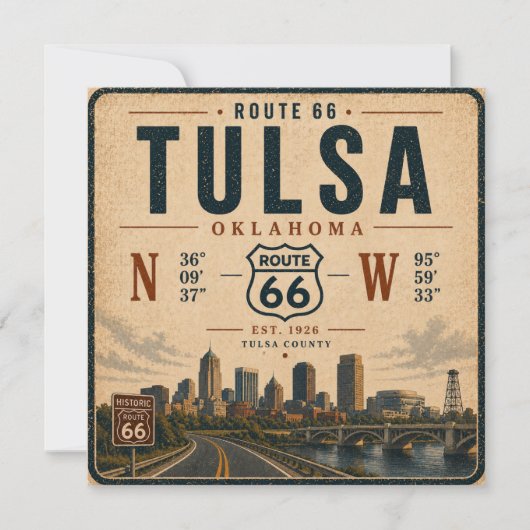 Tulsa Route 66 Reis Coördinaten Uitnodiging (Voorkant)