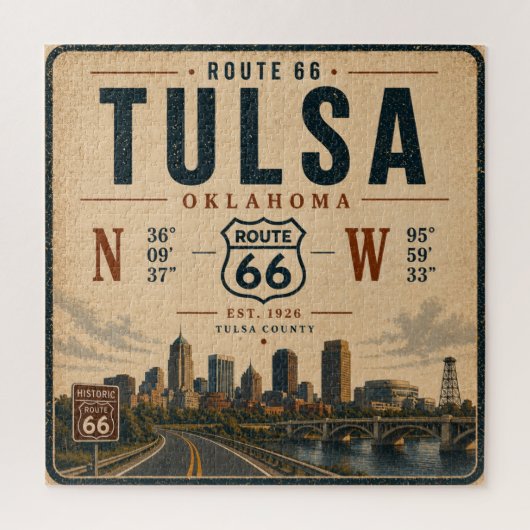 Tulsa Route 66 Skyline Coördinaten Reis Legpuzzel (Verticaal)