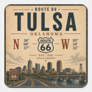 Tulsa Route 66 Skyline Coördinaten Sticker