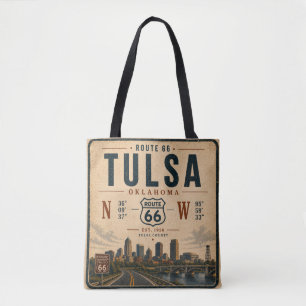 Tulsa Route 66 Stad Coördinaten Reis Tote Bag