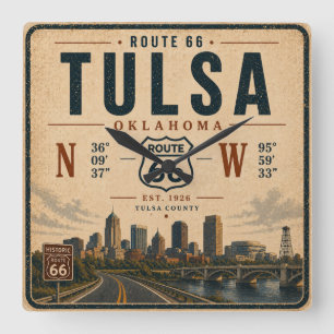 Tulsa Route 66 Tijdreiziger Vierkante Klok