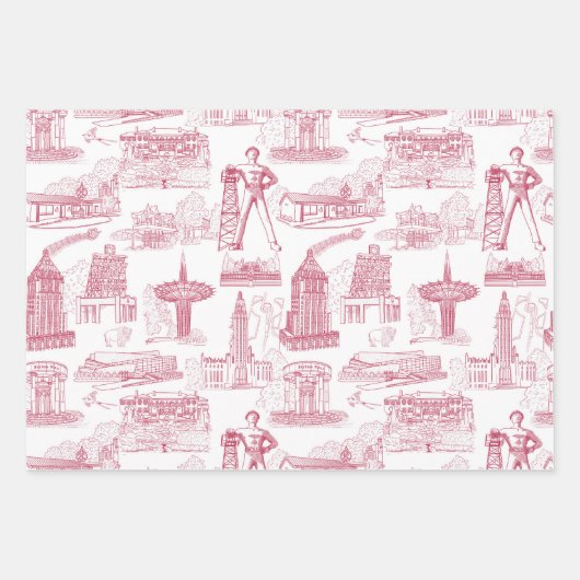 Tulsa Toile Red Wrapping Paper Flat Sheet Set 3 (Voorkant 3)