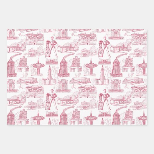 Tulsa Toile Red Wrapping Paper Flat Sheet Set 3 (Voorkant 2)