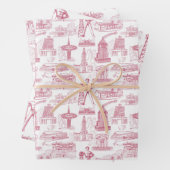Tulsa Toile Red Wrapping Paper Flat Sheet Set 3 (In situ)