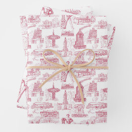 Tulsa Toile Red Wrapping Paper Flat Sheet Set 3