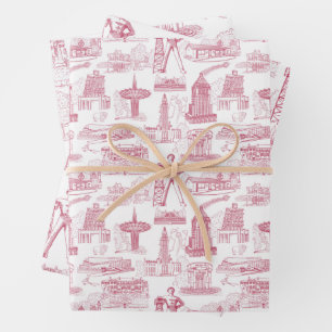 Tulsa Toile Red Wrapping Paper Flat Sheet Set 3